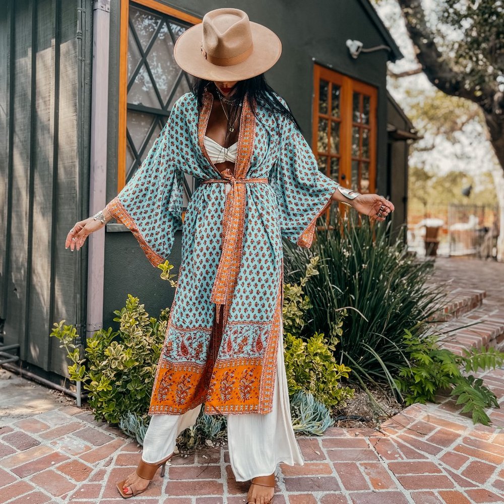 Boho Paisley Bohemian Romantic Turquoise Kimono